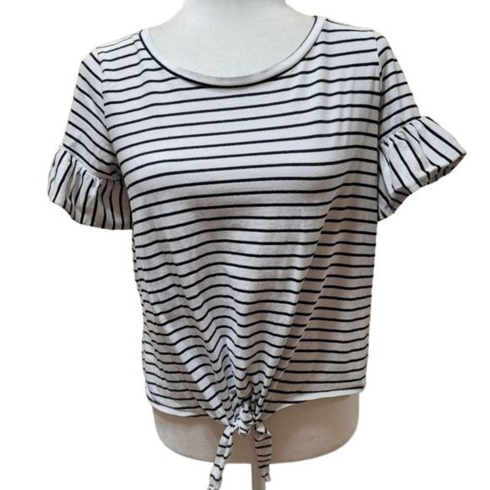 H&M Women's Size Medium Preppy Striped Crop Top Short Sleeve Black and White